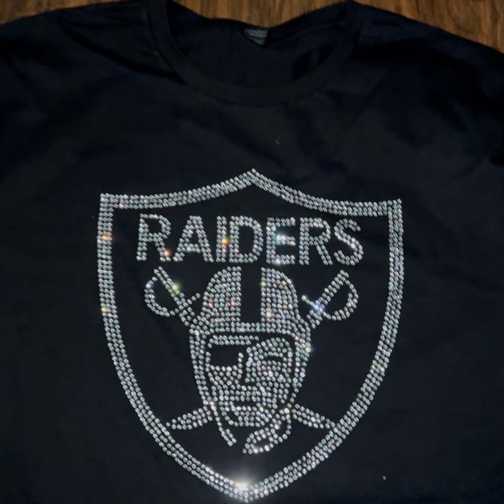 Black Raiders T-Shirt with Silver Rhinestone Logo